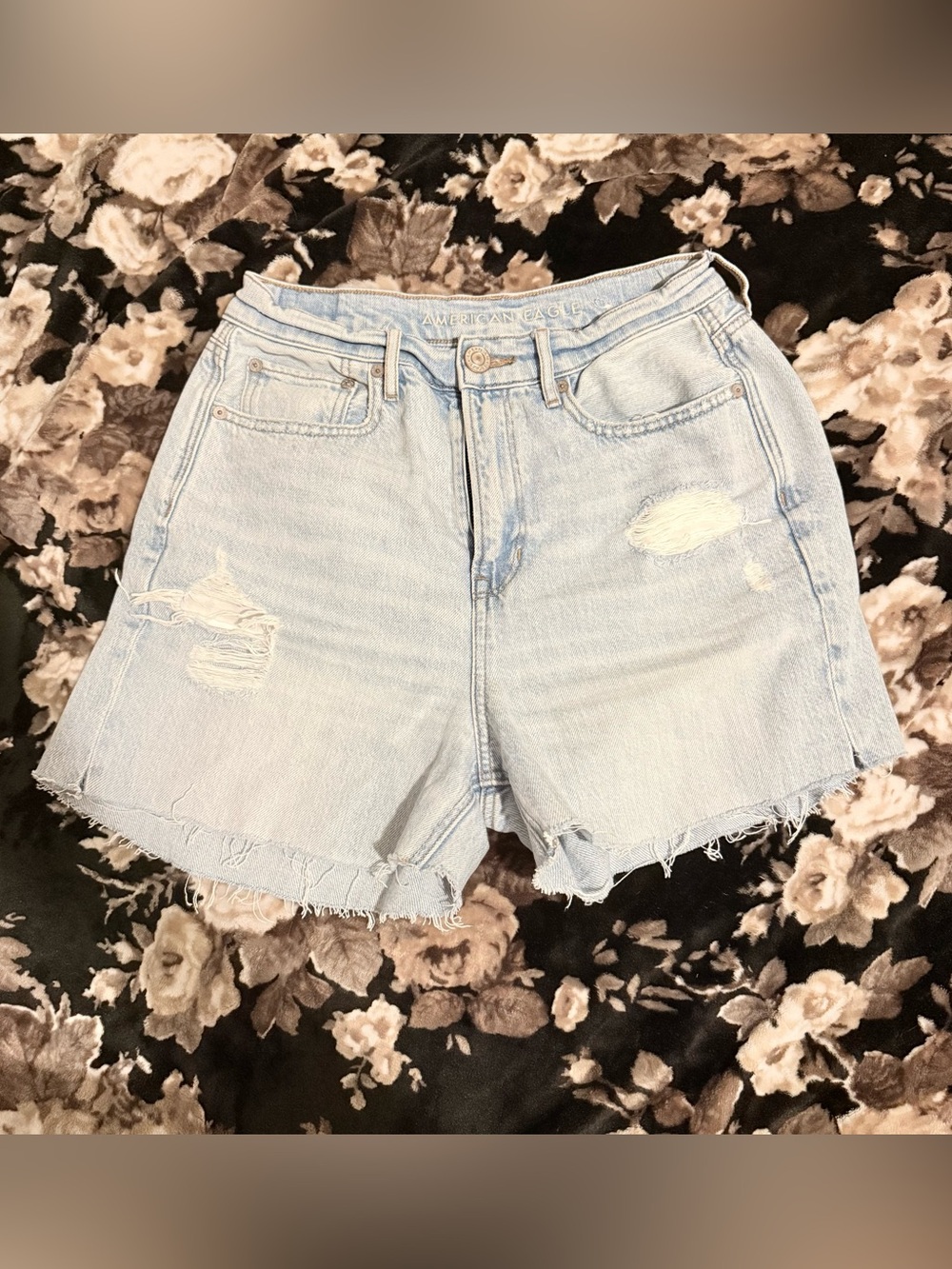 American Eagle Outfitters Light Blue Distressed High-Rise Denim Shorts